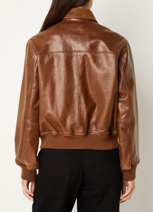 Claudie Pierlot Bomberjack van lamsleer met details van geitensuède - achterkant 4 cognac