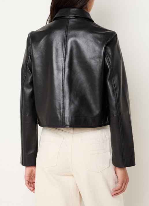 Claudie Pierlot Carlita cropped jack van lamsleer met steekzakken - achterkant zwart