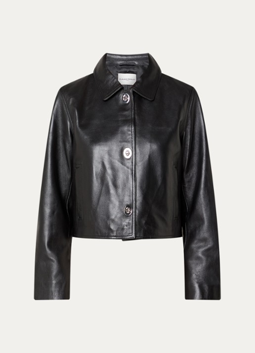Claudie Pierlot Carlita cropped jack van lamsleer met steekzakken - voorkant 3 zwart