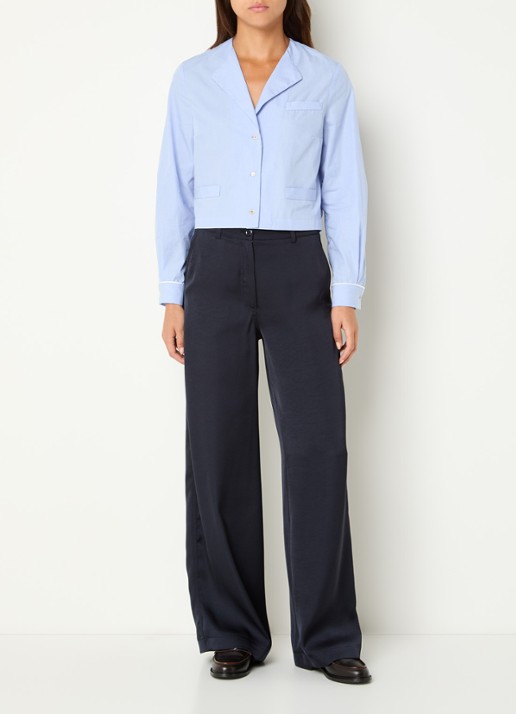 Claudie Pierlot Cassandre blouse met V-hals - voorkant 2 blauwgrijs