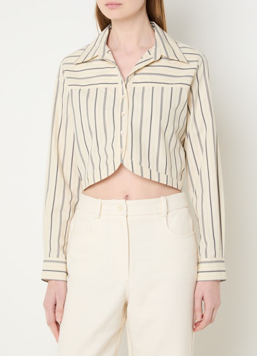 Claudie Pierlot Cecile cropped blouse met streepprint - achterkant 4 creme