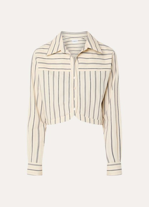 Claudie Pierlot Cecile cropped blouse met streepprint - voorkant 2 creme