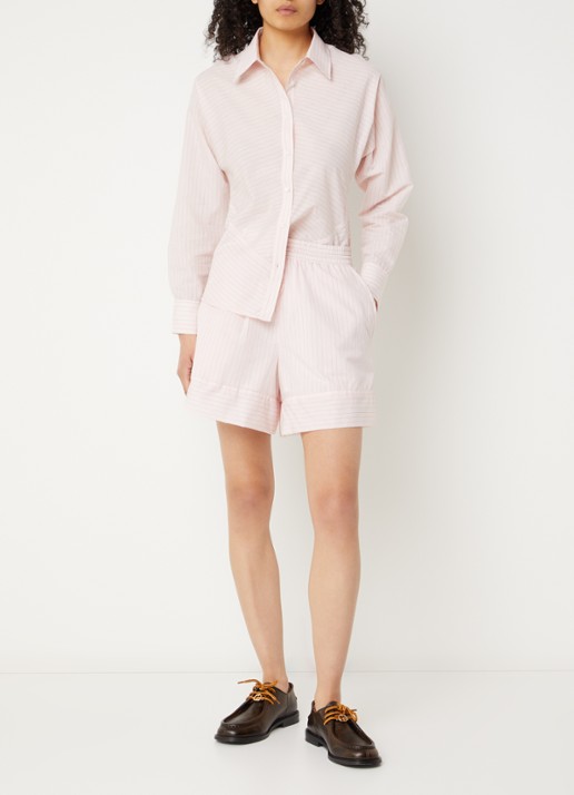 Claudie Pierlot Cecilia blouse met streepprint - voorkant 2 lichtroze