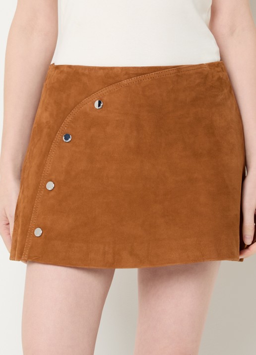 Claudie Pierlot Charlina minirok van geitensuède met sierknopen