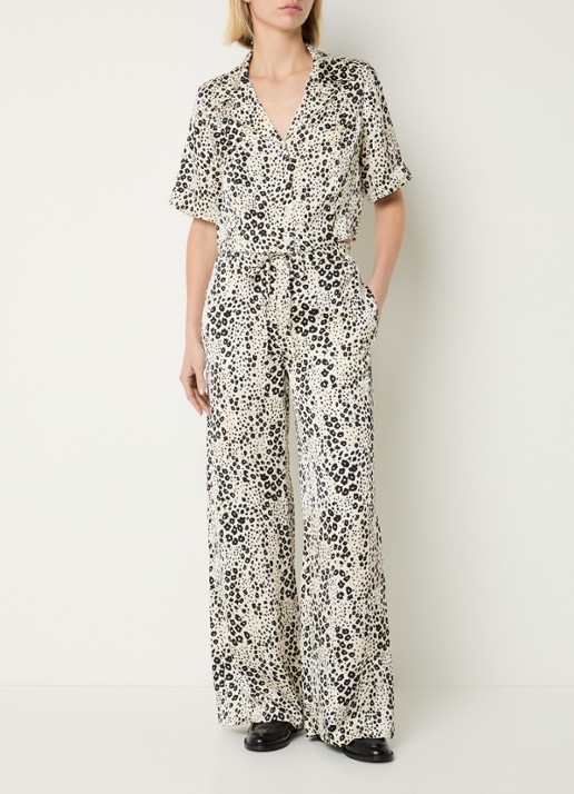 Claudie Pierlot Clair high waist loose fit pantalon met print - voorkant 4 creme