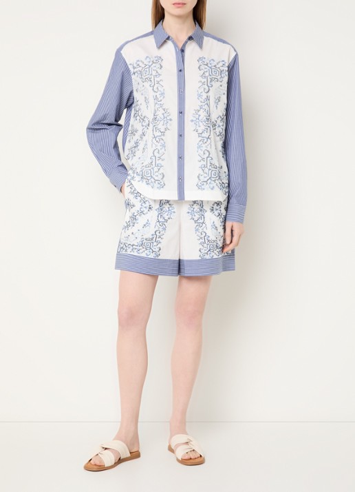 Claudie Pierlot Clarina blouse met borduring - voorkant 3 blauw