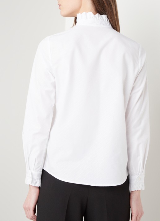 Claudie Pierlot Colombineter blouse met stippendessin en ruches - achterkant wit
