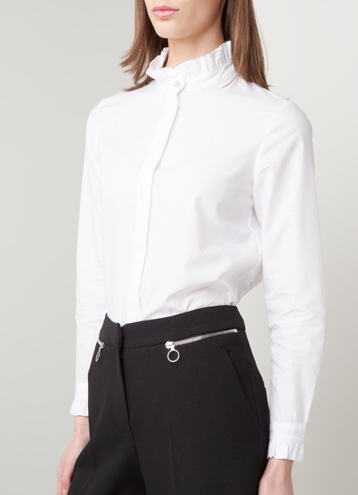Claudie Pierlot Colombineter blouse met stippendessin en ruches - detail 2 wit
