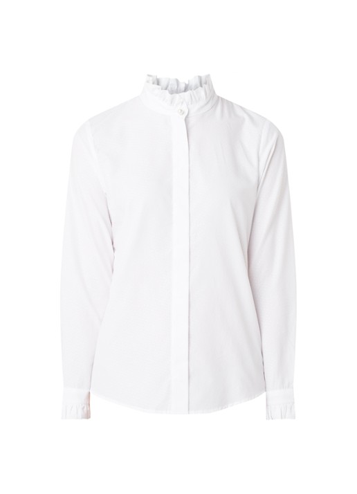 Claudie Pierlot Colombineter blouse met stippendessin en ruches - voorkant 3 wit