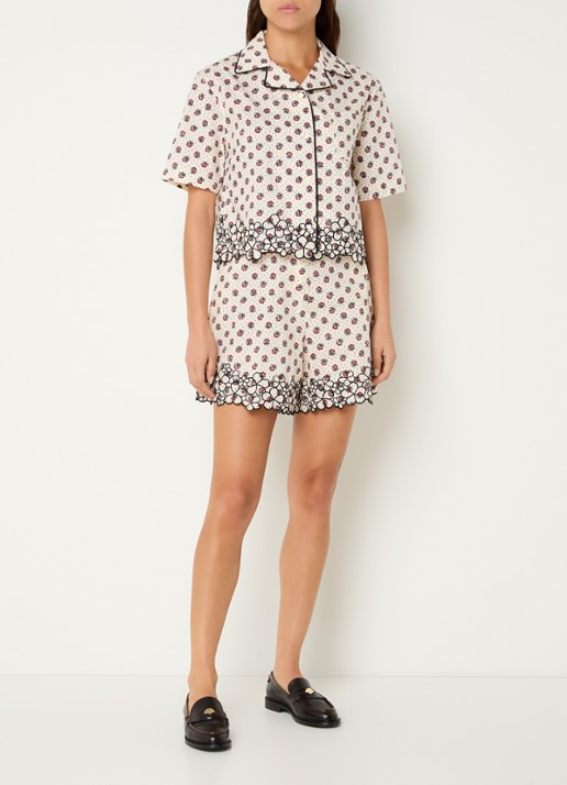 Claudie Pierlot Corine blouse met bloemenprint en borduring - voorkant 4 gebroken wit