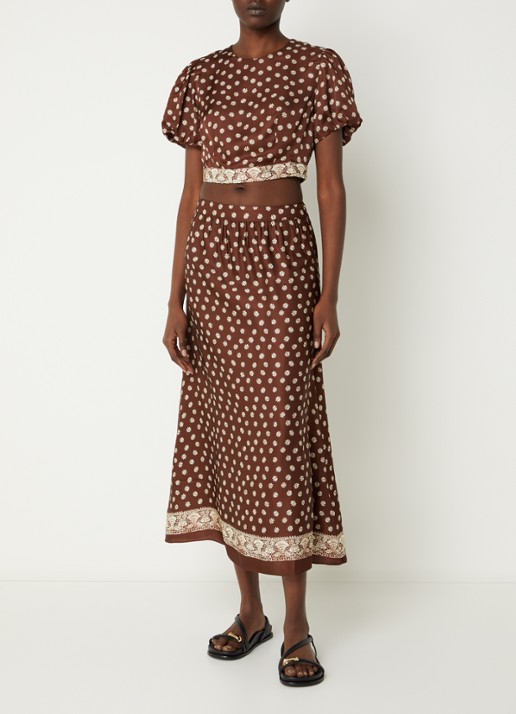 Claudie Pierlot Crop top met bloemenprint en rugdecolleté - voorkant 3 bruin