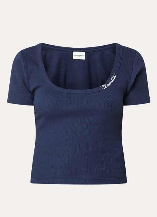 Claudie Pierlot Crop top met ribstructuur  - voorkant 3 donkerblauw