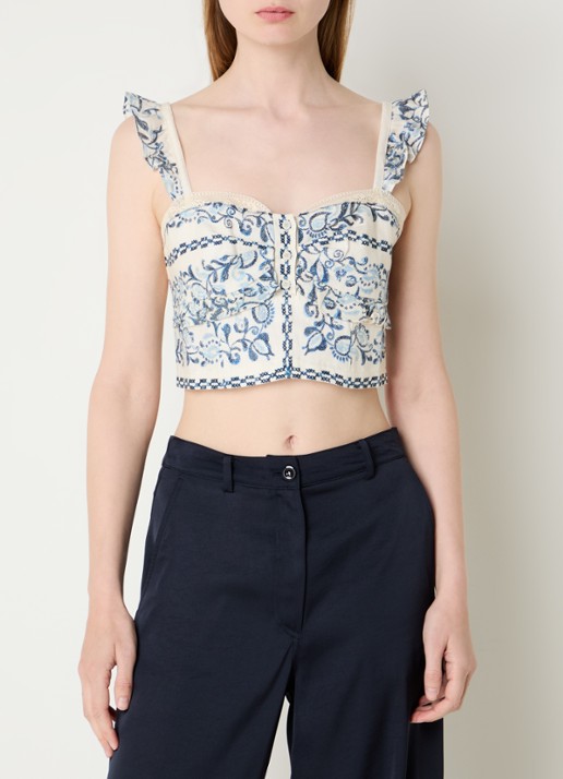 Claudie Pierlot Crop top van linnen met borduring en ruches