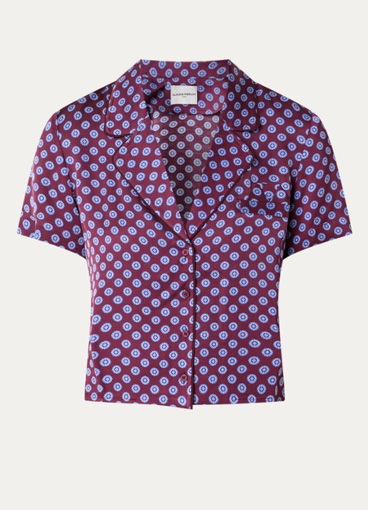Claudie Pierlot Cropped blouse met print - voorkant 2 aubergine