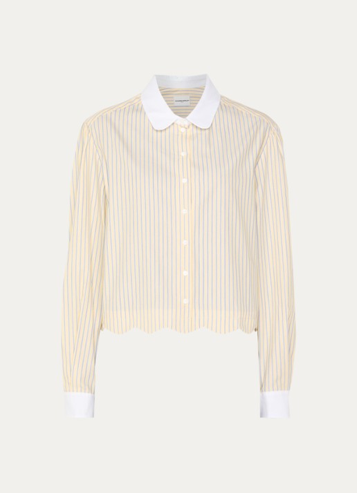 Claudie Pierlot Cropped blouse met streepprint - voorkant 3 vanillegeel