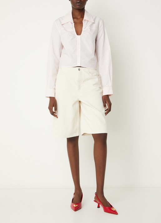 Claudie Pierlot Cropped blouse met V-hals - voorkant 4 lichtroze