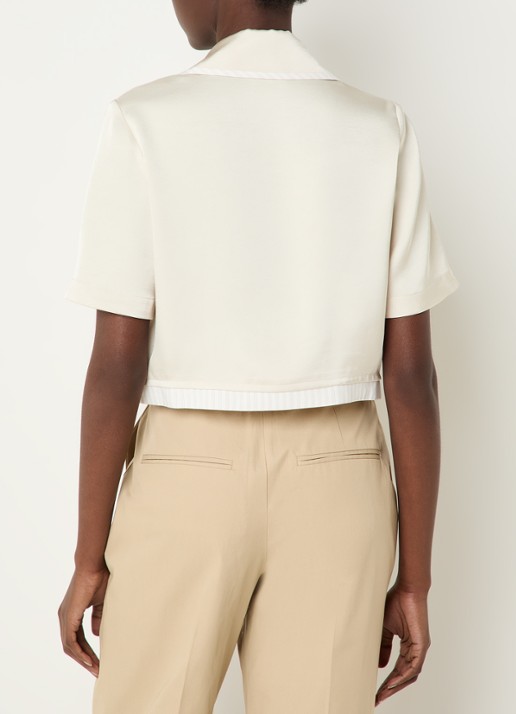 Claudie Pierlot Cropped blouse van satijn met borstzak - achterkant 4 beige
