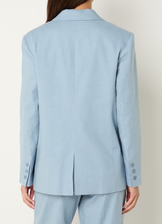 Claudie Pierlot Cropped gilet in linnenblend - achterkant 4 lichtblauw