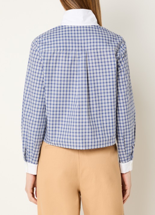 Claudie Pierlot Cropped tuniek met strikkraag en cut-out detail - achterkant blauwgrijs