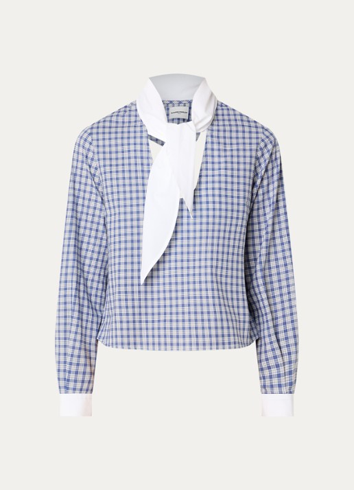 Claudie Pierlot Cropped tuniek met strikkraag en cut-out detail - voorkant 2 blauwgrijs