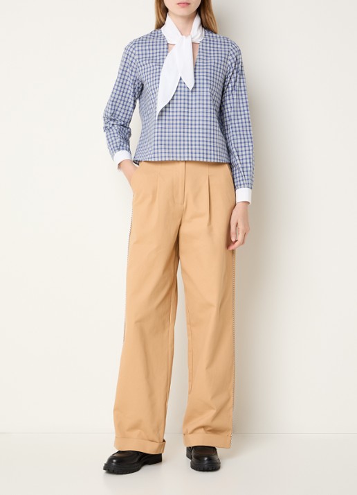 Claudie Pierlot Cropped tuniek met strikkraag en cut-out detail - voorkant 3 blauwgrijs