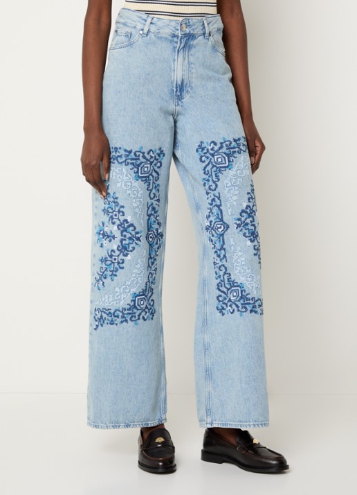 Claudie Pierlot Deborah high waist wide leg jeans met borduring