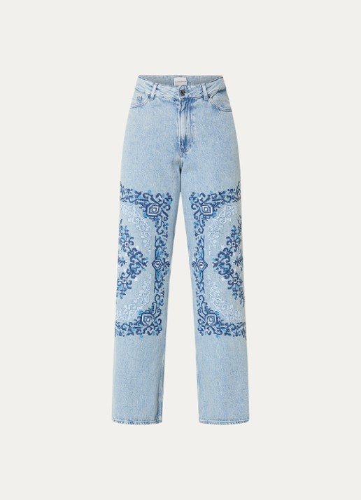 Claudie Pierlot Deborah high waist wide leg jeans met borduring - voorkant 4 indigo