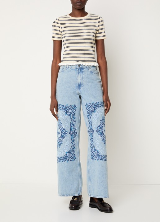 Claudie Pierlot Deborah high waist wide leg jeans met borduring - voorkant 5 indigo
