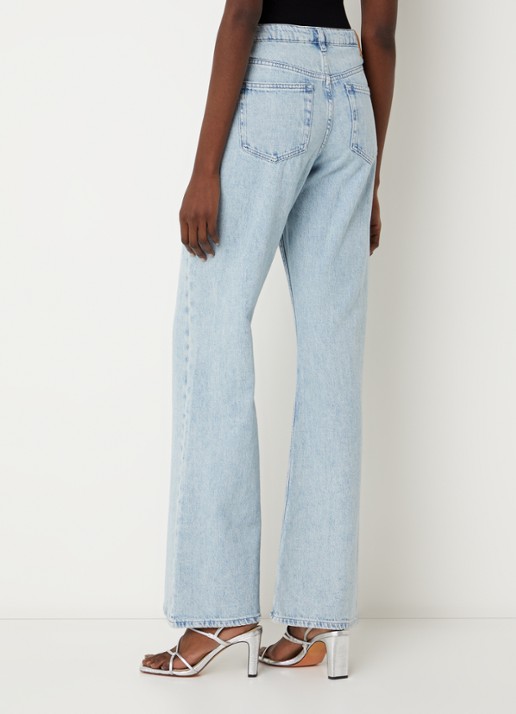 Claudie Pierlot Doriane high waist wide leg jeans met lichte wassing en steekzakken - achterkant lichtblauw