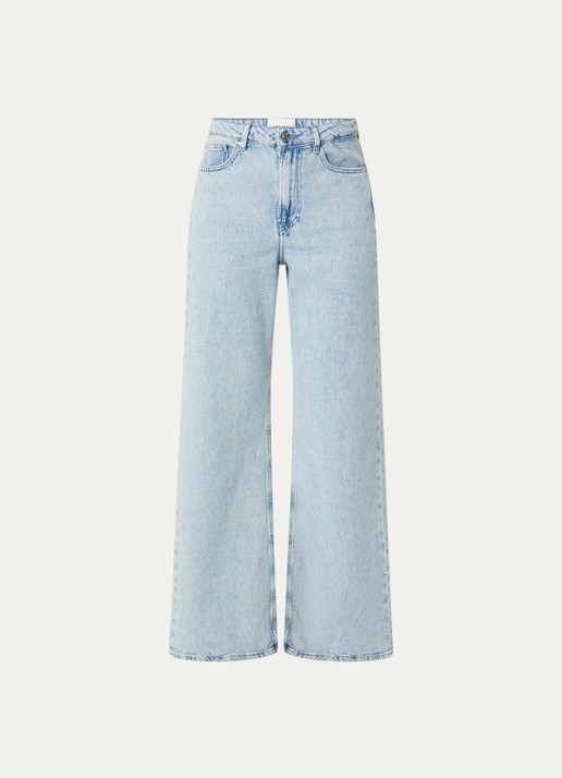 Claudie Pierlot Doriane high waist wide leg jeans met lichte wassing en steekzakken - voorkant 2 lichtblauw