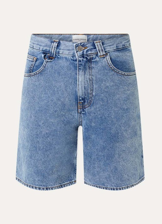 Claudie Pierlot Elona high waist loose fit korte broek met medium wassing - voorkant indigo