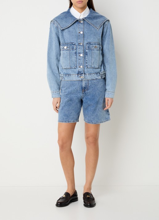 Claudie Pierlot Elona high waist loose fit korte broek met medium wassing - voorkant 2 indigo