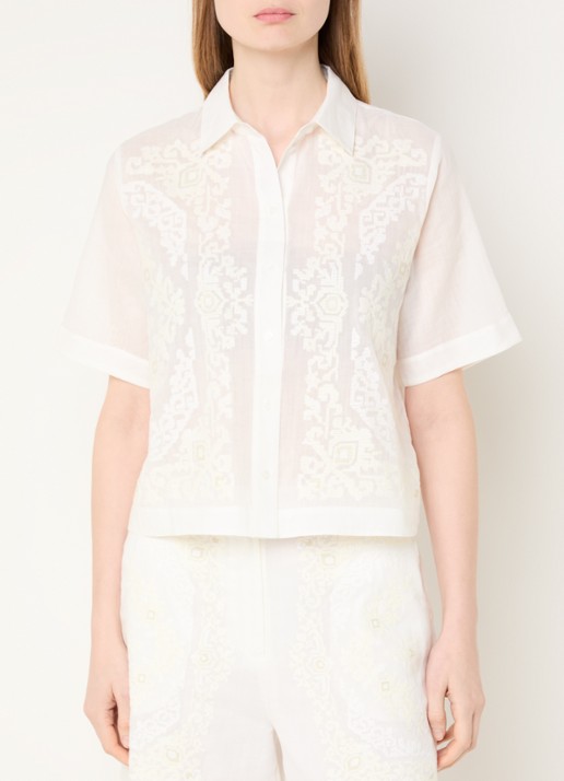 Claudie Pierlot Emma blouse met borduring - achterkant gebroken wit