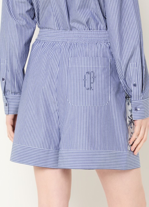 Claudie Pierlot Erina high waist wide fit korte broek met borduring - achterkant 3 blauw
