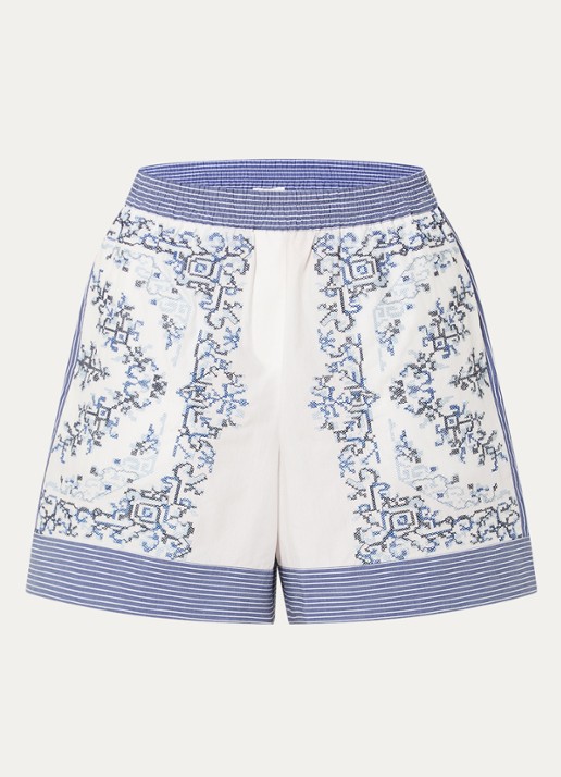 Claudie Pierlot Erina high waist wide fit korte broek met borduring - voorkant blauw