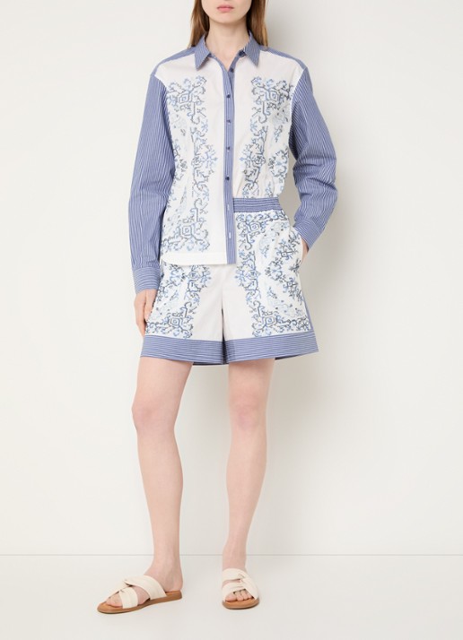 Claudie Pierlot Erina high waist wide fit korte broek met borduring - voorkant 2 blauw