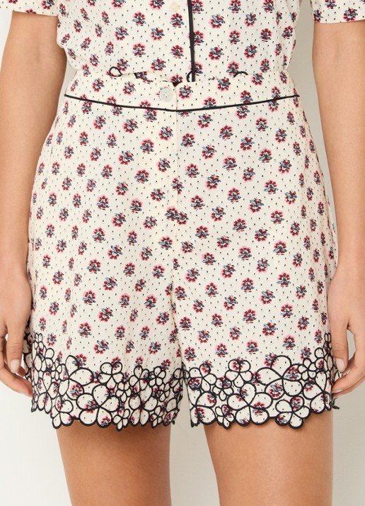Claudie Pierlot Eva high waist straight fit korte broek met bloemenprint
