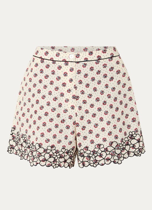 Claudie Pierlot Eva high waist straight fit korte broek met bloemenprint - voorkant gebroken wit