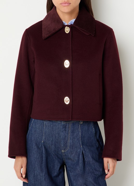 Claudie Pierlot Fijngebreid jack in wolblend - detail 2 bordeauxrood