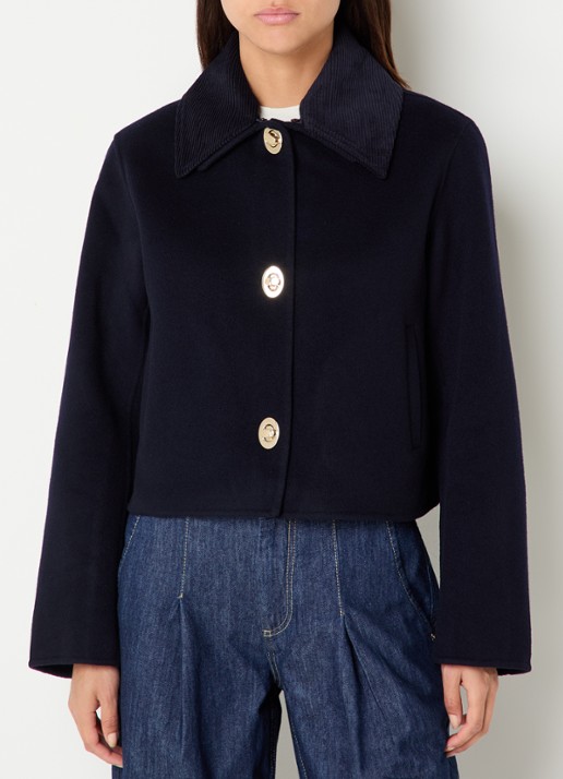 Claudie Pierlot Fijngebreid jack in wolblend - detail 2 donkerblauw