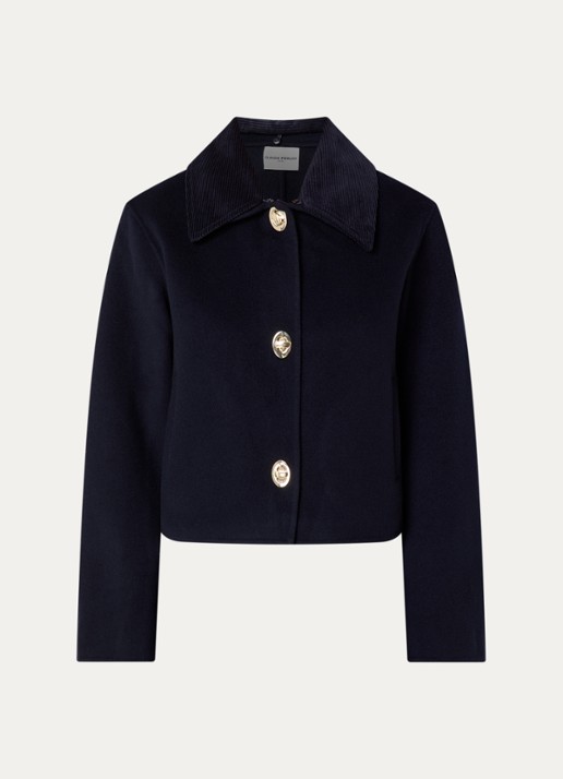 Claudie Pierlot Fijngebreid jack in wolblend - voorkant 3 donkerblauw