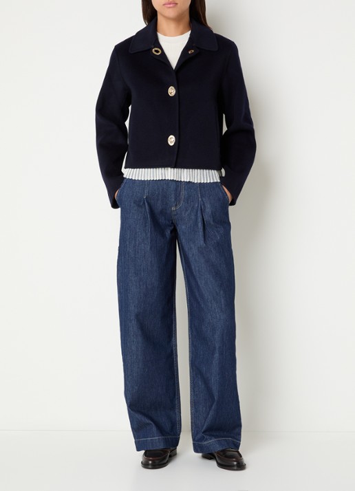Claudie Pierlot Fijngebreid jack in wolblend - voorkant 4 donkerblauw