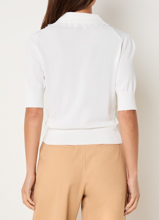 Claudie Pierlot Fijngebreid vest met broderie - achterkant 2 gebroken wit