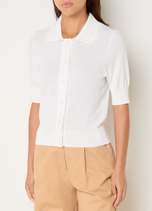 Claudie Pierlot Fijngebreid vest met broderie - detail gebroken wit