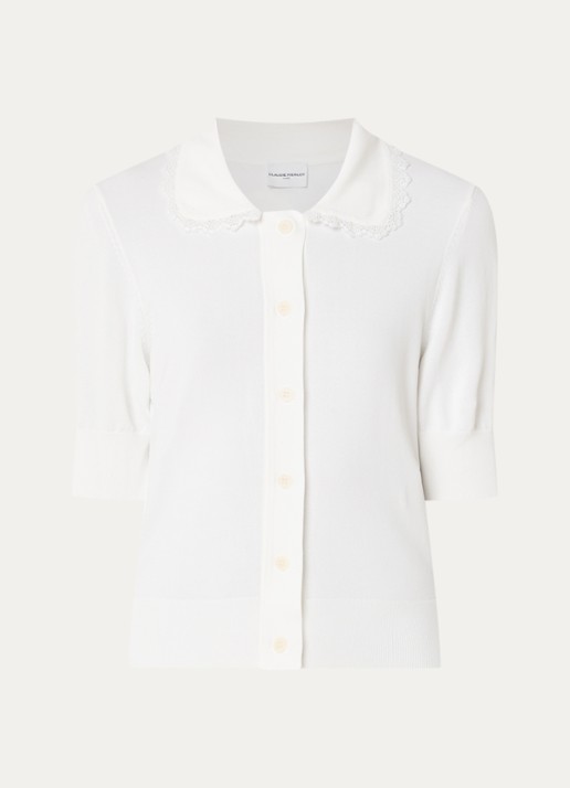 Claudie Pierlot Fijngebreid vest met broderie - voorkant 3 gebroken wit