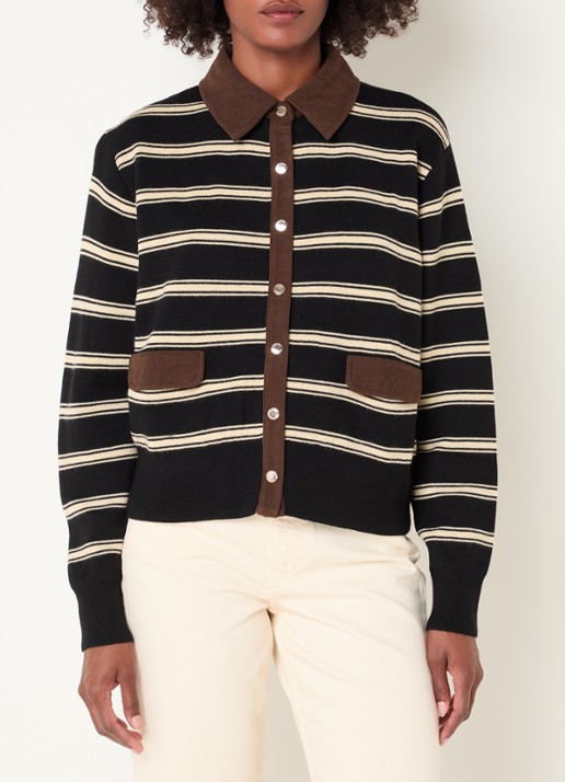 Claudie Pierlot Fijngebreid vest met streepprint - detail zwart