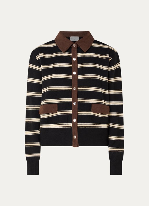 Claudie Pierlot Fijngebreid vest met streepprint - voorkant 3 zwart