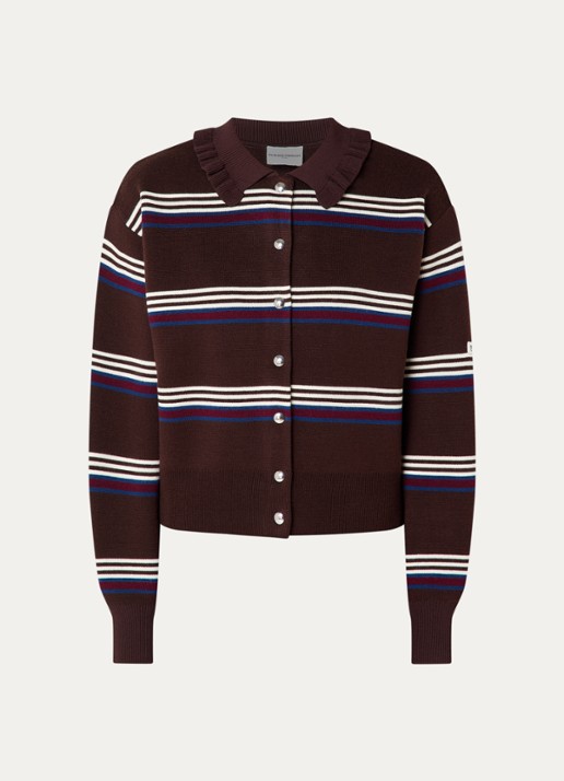 Claudie Pierlot Fijngebreid vest met streepprint  - voorkant 3 donkerbruin