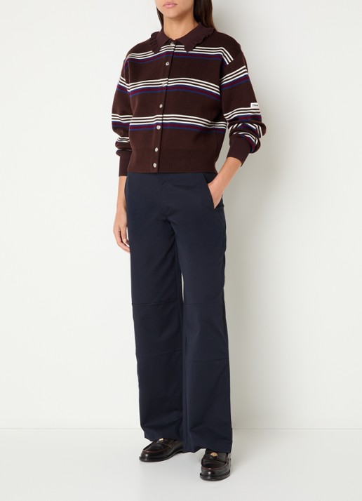 Claudie Pierlot Fijngebreid vest met streepprint  - voorkant 4 donkerbruin