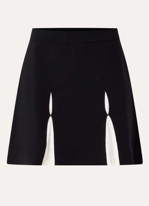 Claudie Pierlot Fijngebreide high waist mini plooirok in wolblend - voorkant 3 zwart